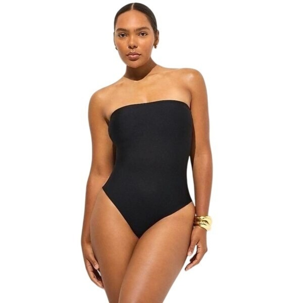 J. Crew Black Strapless One-Piece Swimsuit with High Cut